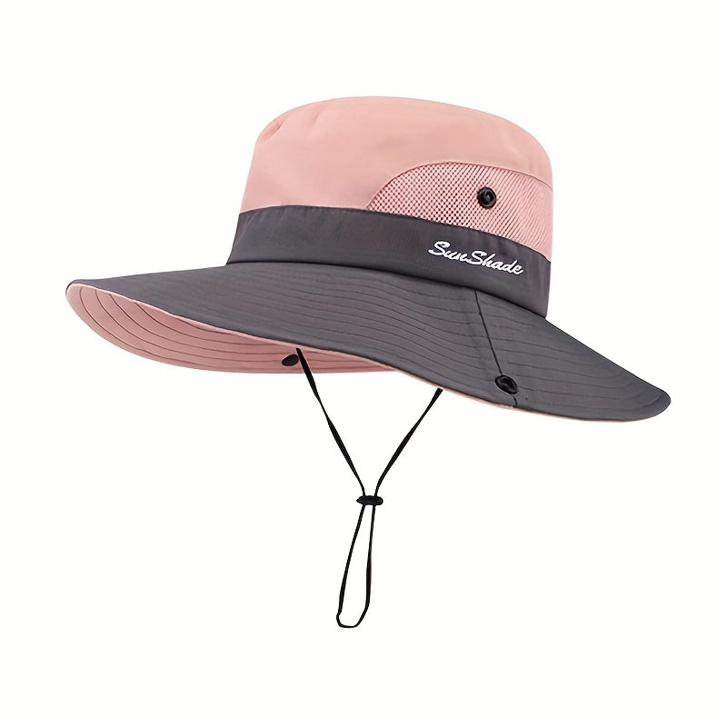 Women's Wide Brim Sun Hat with Adjustable Chin Strap - Lightweight Breathable Design for Running, Golf, Beach & Outdoor Activities - Solid Color (Pink/Gray), Hat for, Running Accessory, Stylish Headwear, Sunsafe Fabric