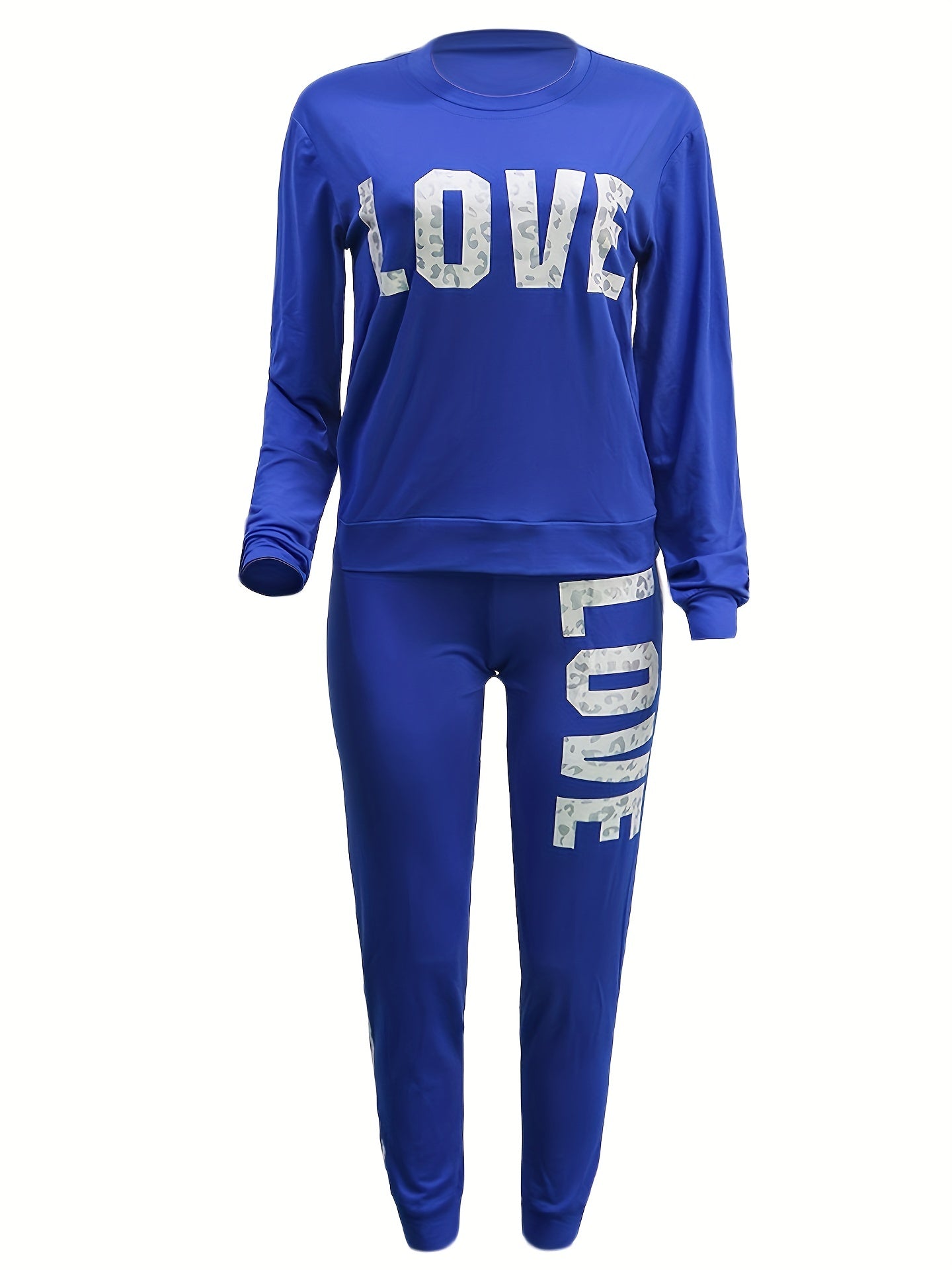 Women's Sports Two-piece Set, Love Letter Print Long Sleeve Top & Pants For Fall & Winter, Women's Clothing