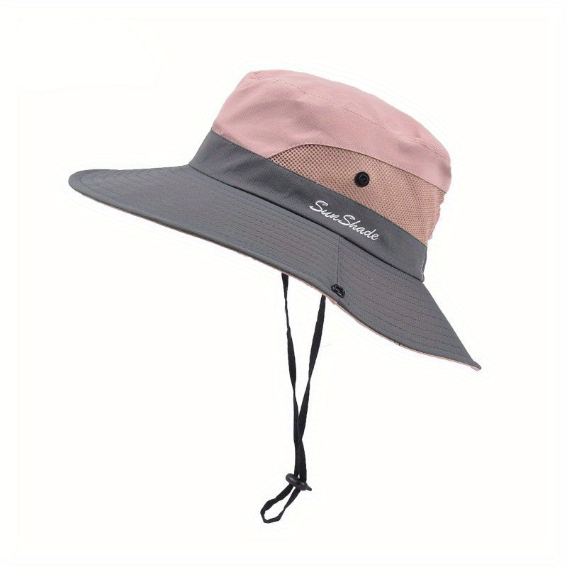 Women's Wide Brim Sun Hat with Adjustable Chin Strap - Lightweight Breathable Design for Running, Golf, Beach & Outdoor Activities - Solid Color (Pink/Gray), Hat for, Running Accessory, Stylish Headwear, Sunsafe Fabric
