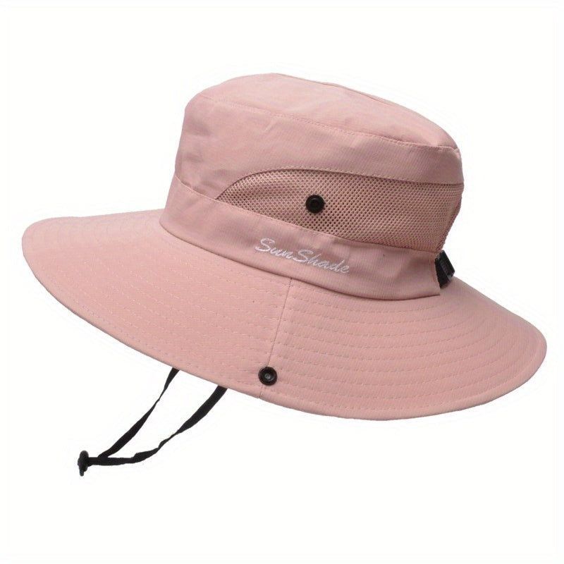 Women's Wide Brim Sun Hat with Adjustable Chin Strap - Lightweight Breathable Design for Running, Golf, Beach & Outdoor Activities - Solid Color (Pink/Gray), Hat for, Running Accessory, Stylish Headwear, Sunsafe Fabric