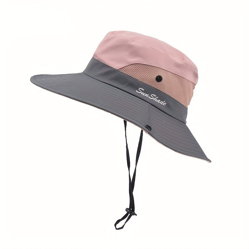 Women's Wide Brim Sun Hat with Adjustable Chin Strap - Lightweight Breathable Design for Running, Golf, Beach & Outdoor Activities - Solid Color (Pink/Gray), Hat for, Running Accessory, Stylish Headwear, Sunsafe Fabric