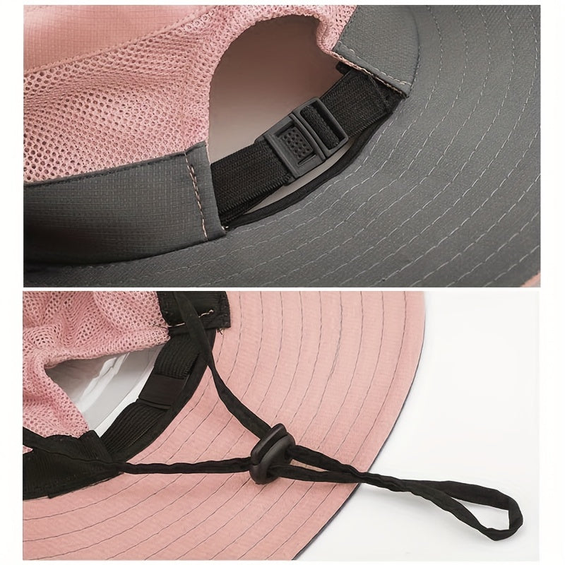 Women's Wide Brim Sun Hat with Adjustable Chin Strap - Lightweight Breathable Design for Running, Golf, Beach & Outdoor Activities - Solid Color (Pink/Gray), Hat for, Running Accessory, Stylish Headwear, Sunsafe Fabric