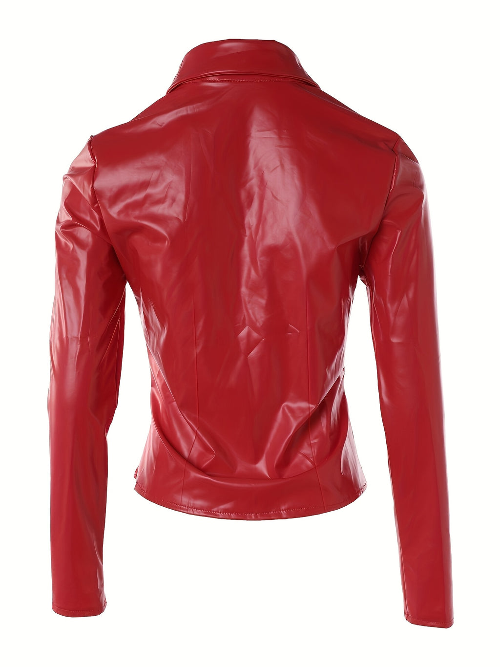 Long Sleeve Solid PU Sexy Slim Button Front Collar Blouse, Women's Clothing