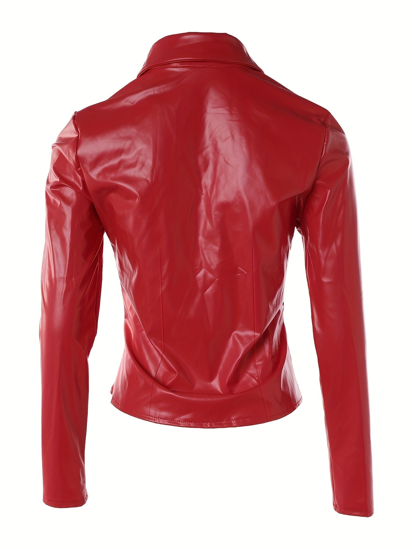 Long Sleeve Solid PU Sexy Slim Button Front Collar Blouse, Women's Clothing