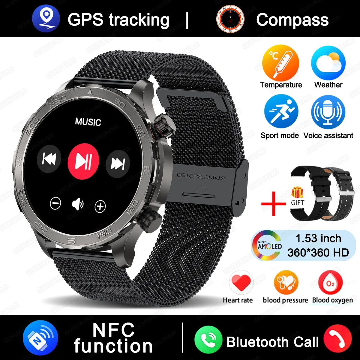2025 New GUHUAVMI IP68 Waterproof GPS Sports Smart Watch Men AMOLED HD Screen Heart Rate NFC Bluetooth Call Smart Watches Woman
