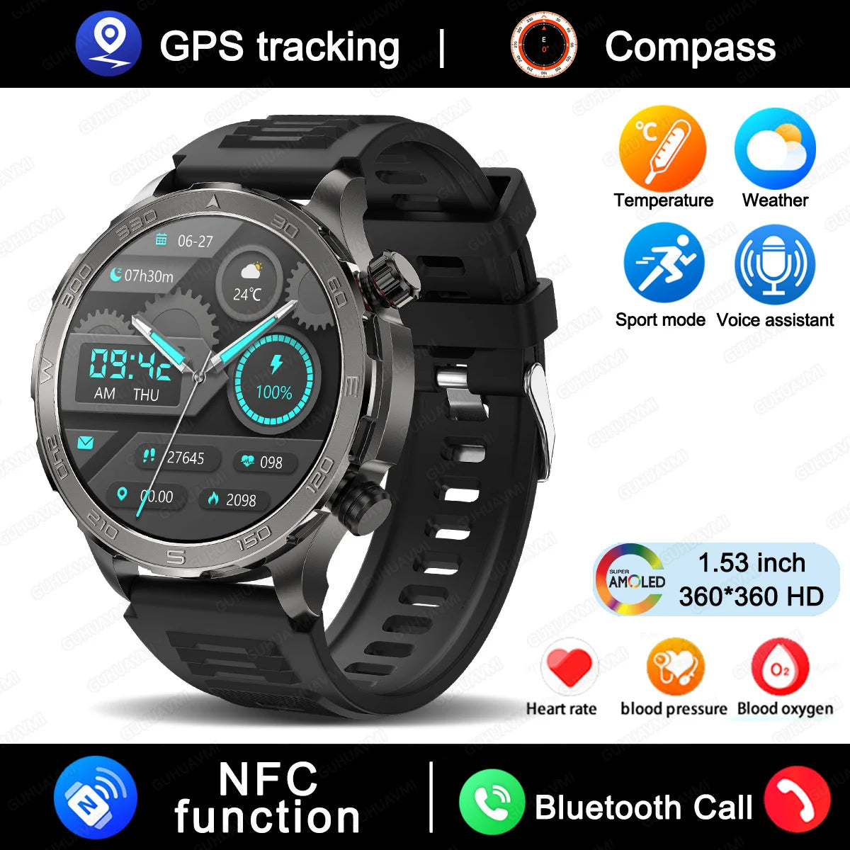 2025 New GUHUAVMI IP68 Waterproof GPS Sports Smart Watch Men AMOLED HD Screen Heart Rate NFC Bluetooth Call Smart Watches Woman