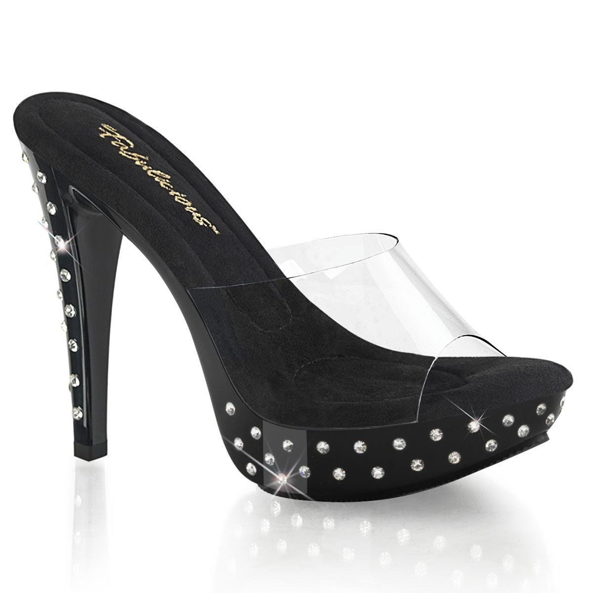 Cocktail-501 Rhinestone Platform Heels  clear platform heels adorned with rhinestones, designed for women’s special occasions and glamorous events.