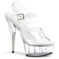 Delight-608 Clear Heels – 6-inch transparent platform heels with ankle strap, designed for women seeking elegance, height, and confidence.

