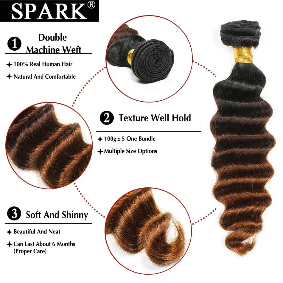 Spark Brazilian Loose Deep Wave Bundles With Closure Ombre Hair Human Hair With Lace Closure Remy Hair Extension Medium  Ratio