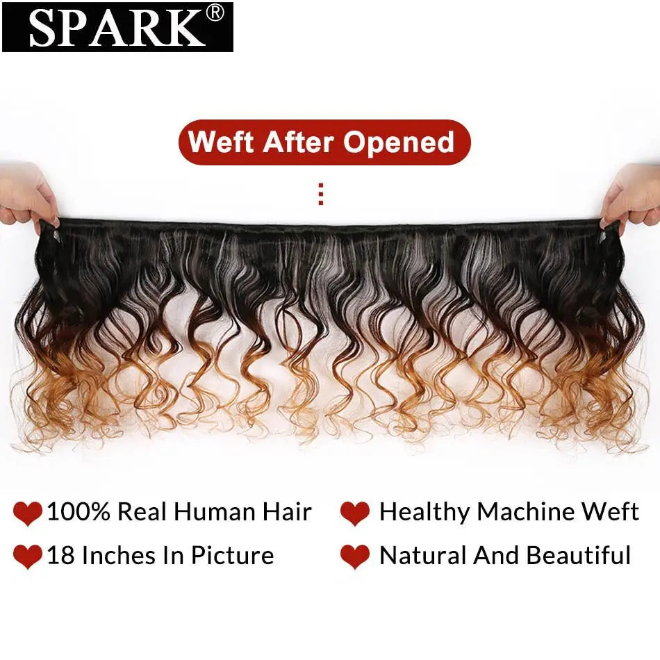 Spark Brazilian Loose Deep Wave Bundles With Closure Ombre Hair Human Hair With Lace Closure Remy Hair Extension Medium  Ratio