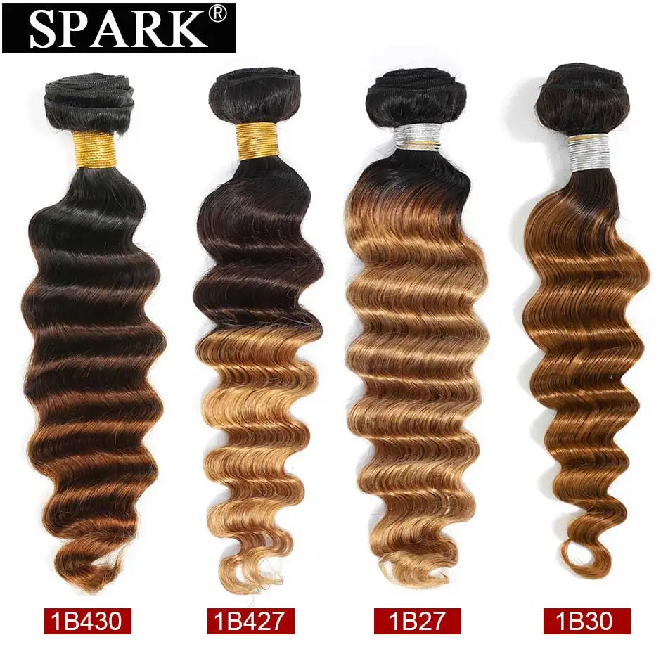 Spark Brazilian Loose Deep Wave Bundles With Closure Ombre Hair Human Hair With Lace Closure Remy Hair Extension Medium  Ratio