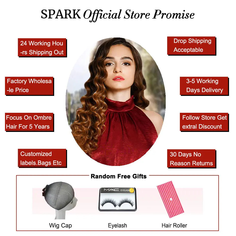 Spark Brazilian Loose Deep Wave Bundles With Closure Ombre Hair Human Hair With Lace Closure Remy Hair Extension Medium  Ratio
