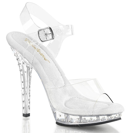 Fabulicious Lip-108SDT Clear Heels  rhinestone-studded clear platform heels with 5-inch heel, designed for women’s glam events and special occasions.