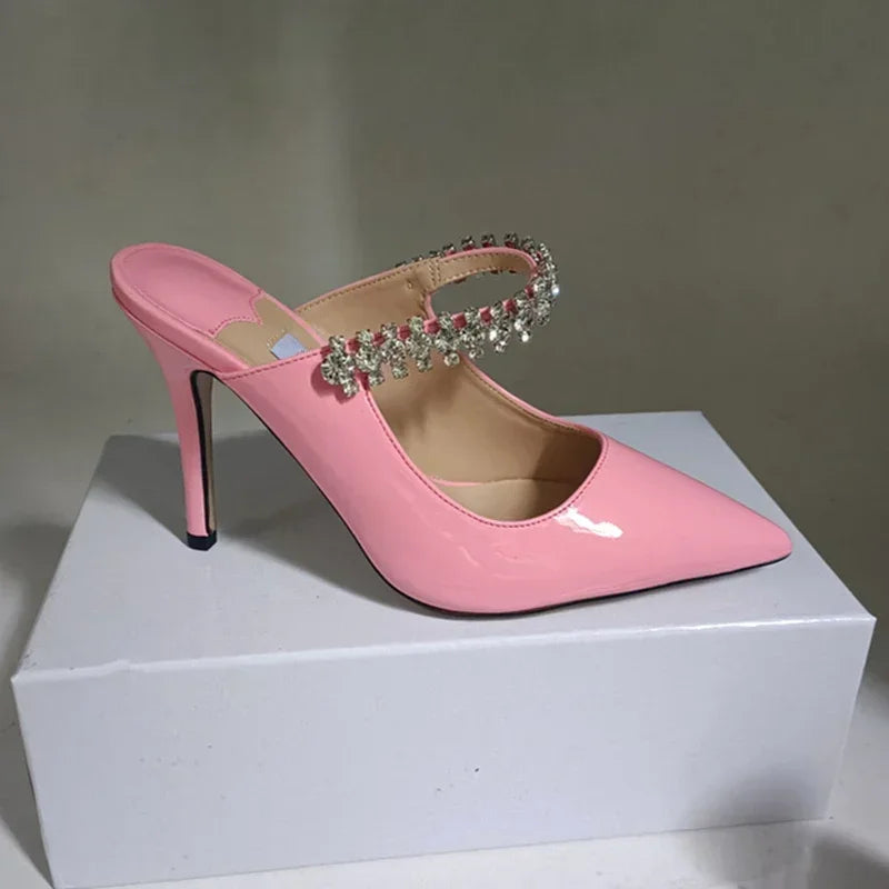 2025 new high heels patent leather pointed rhinestone fashion shoes
