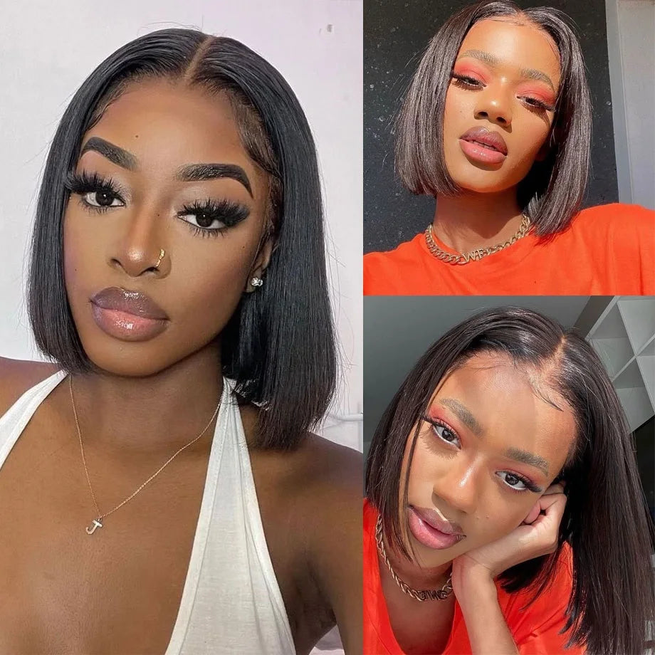 Bone Straight Wear And Go Glueless Bob Wigs For Women Ready To Go Human Hair Wigs 13x4 Lace Frontal Wigs Human Hair Natural 180%