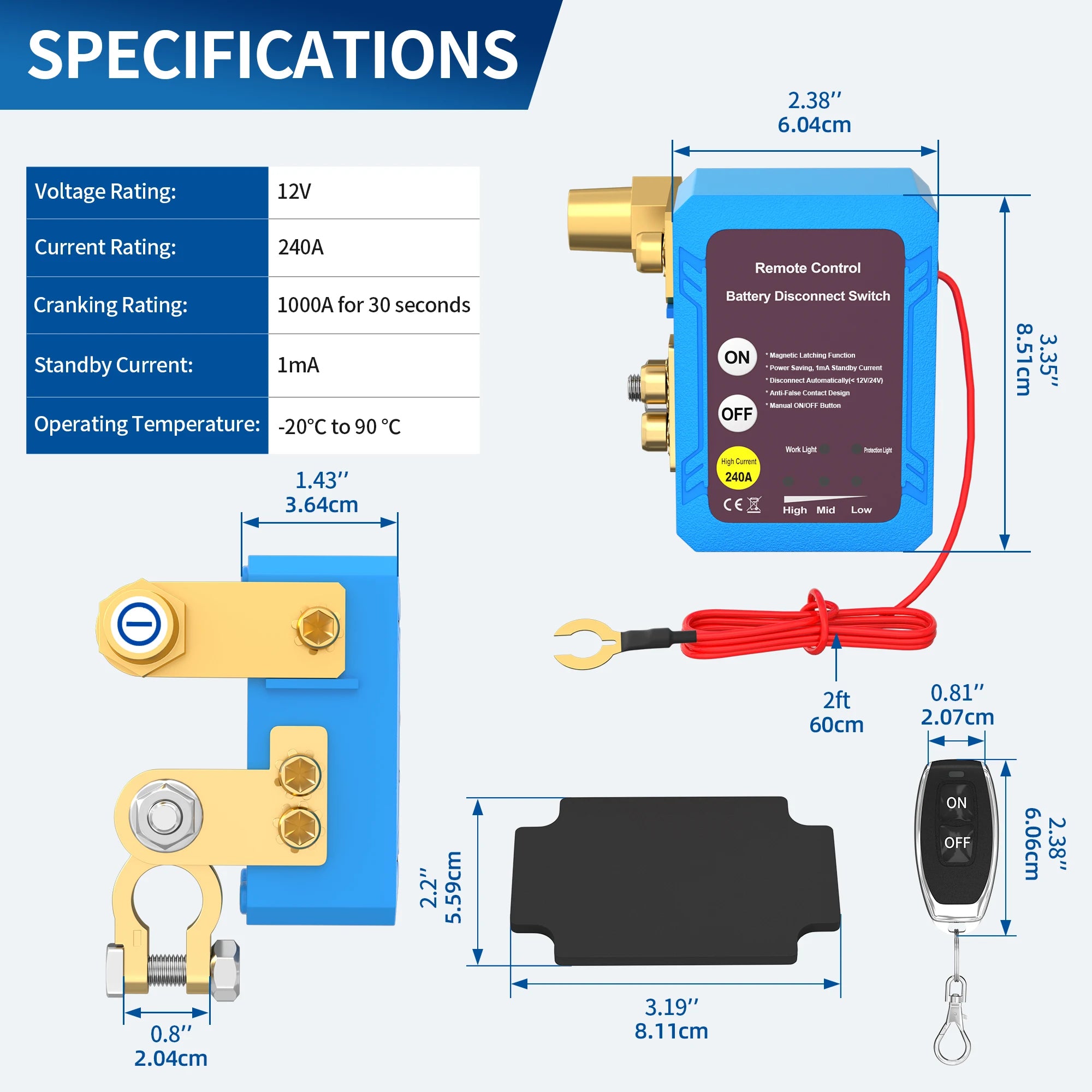 Kill Switch 12V 240A Remote Battery Disconnect Switch Automatic Power Shut Off Switchs Remote Control Switch for Auto Car Truck