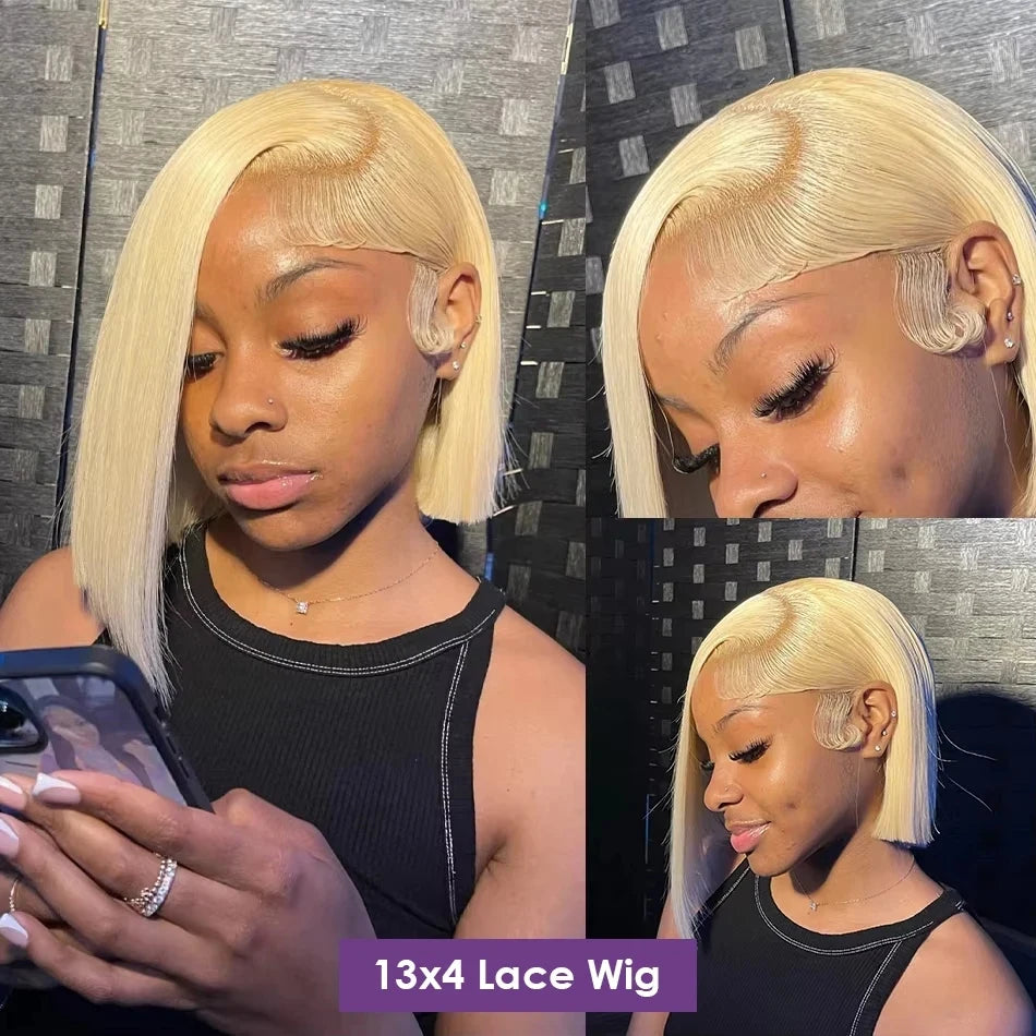 613 Honey Blonde Short Bob 13x6 Lace Front 100% Human Hair Wigs Closure Bone Straight 13x4 HD Lace Frontal Human Hair Wigs