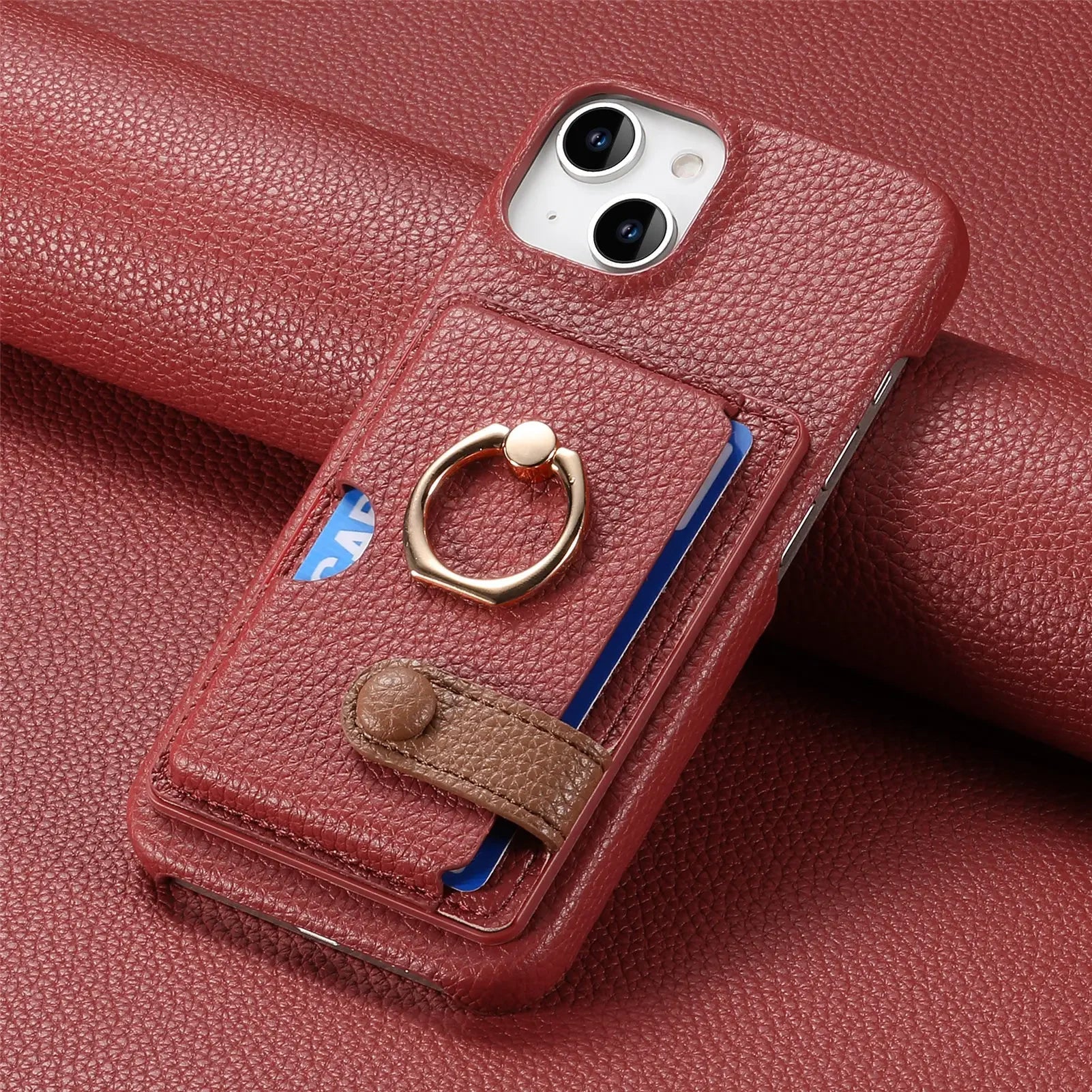 Leather Ring Support Phone Case for IPhone 13 12 Mini 16 15 Plus 14 11 Pro Max X XS Wallet with Card Holder Shockproof Cover
