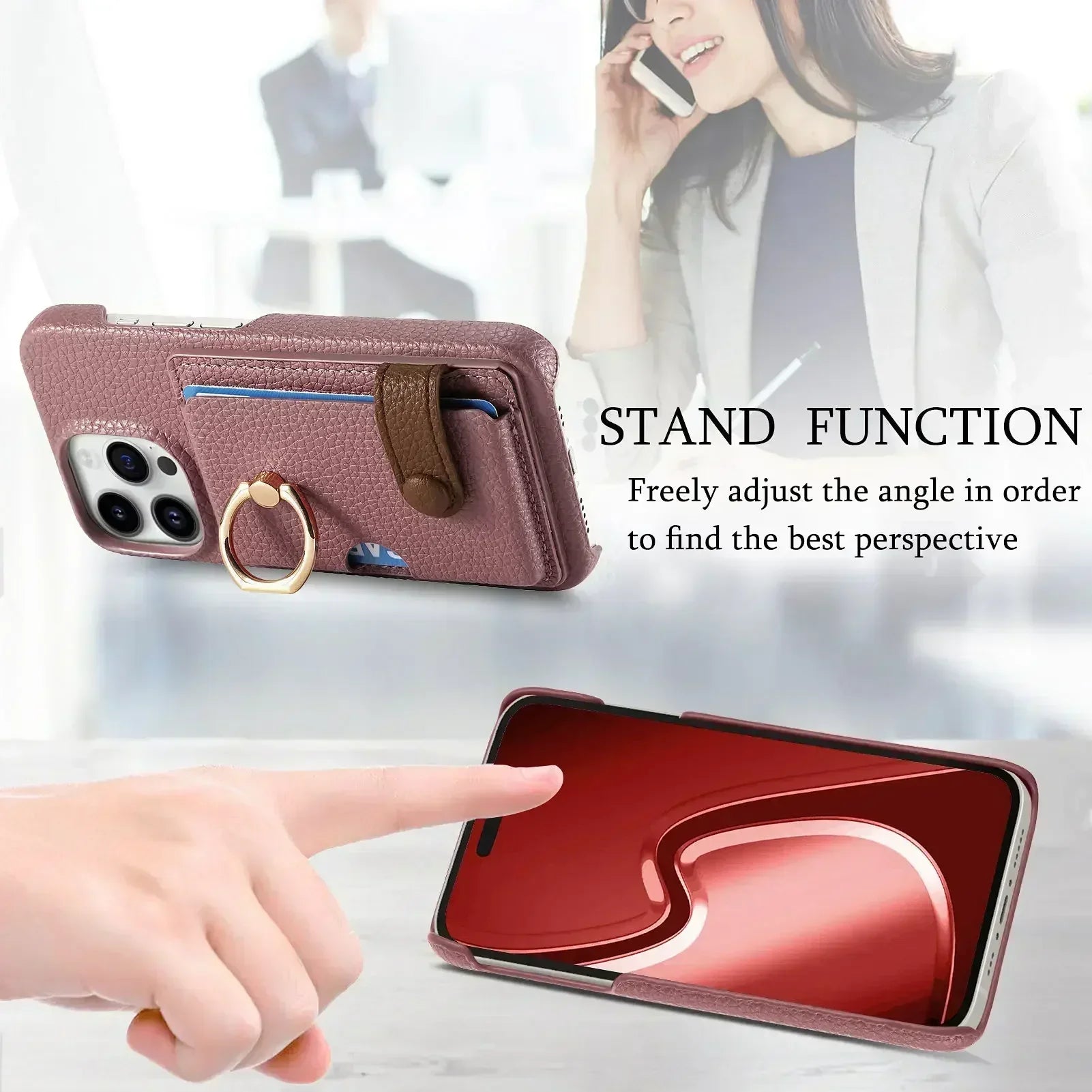 Leather Ring Support Phone Case for IPhone 13 12 Mini 16 15 Plus 14 11 Pro Max X XS Wallet with Card Holder Shockproof Cover