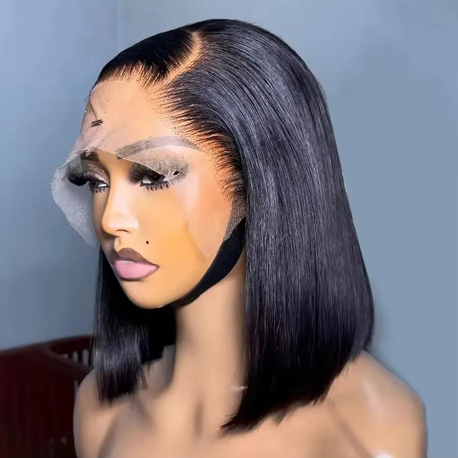 5x5 13x4 13x6 Bone Straight Bob Short Wigs Half Lace Front Wig Human Hair Vietnamese Raw Human Hair Lace Frontal Wig 250 Density