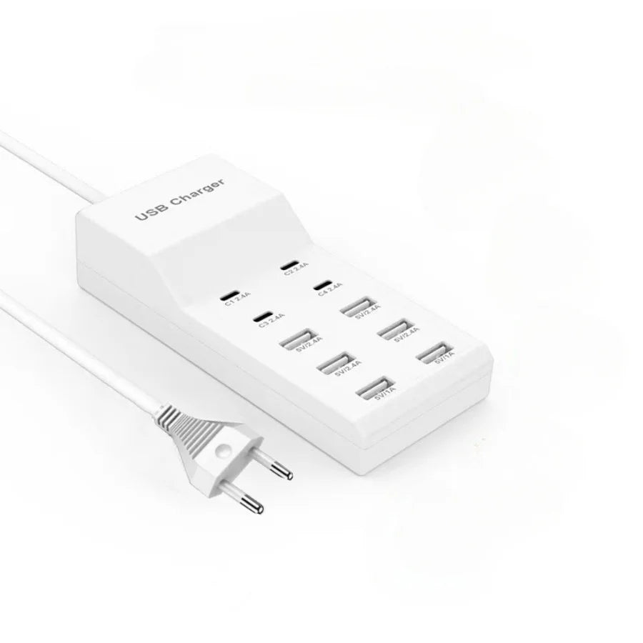 USB 10-in-1 Port Multi-function Hub Fast Charger for Cellphone Tablet Multiple Devices Extension Socket For US EU UK plug