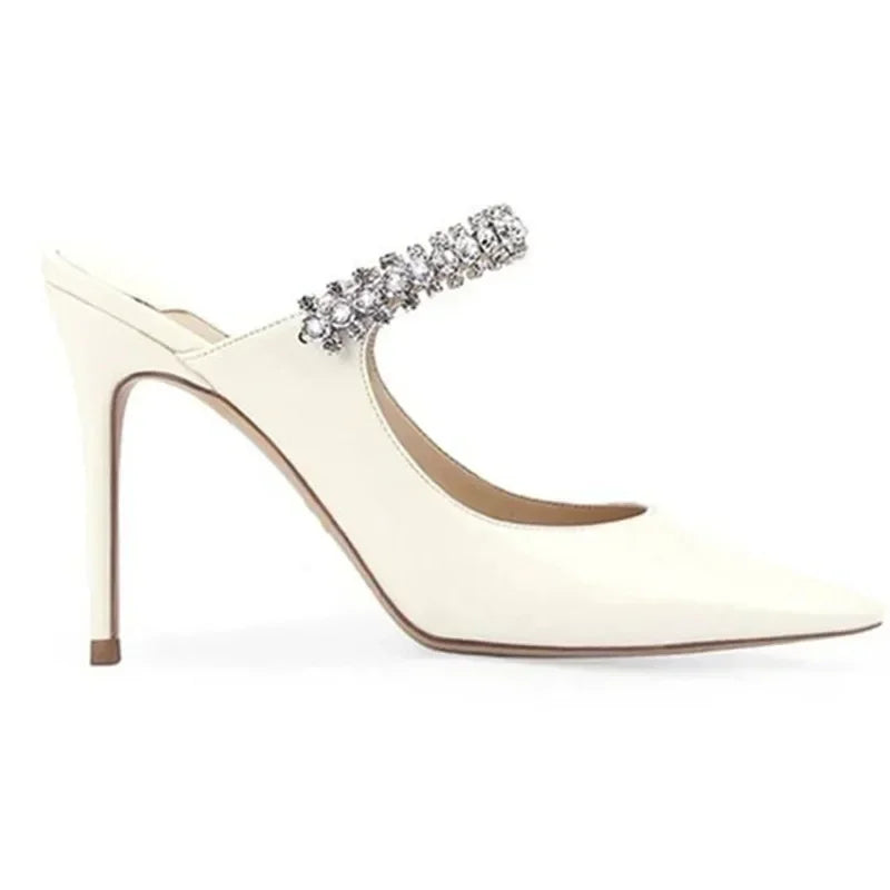 2025 new high heels patent leather pointed rhinestone fashion shoes