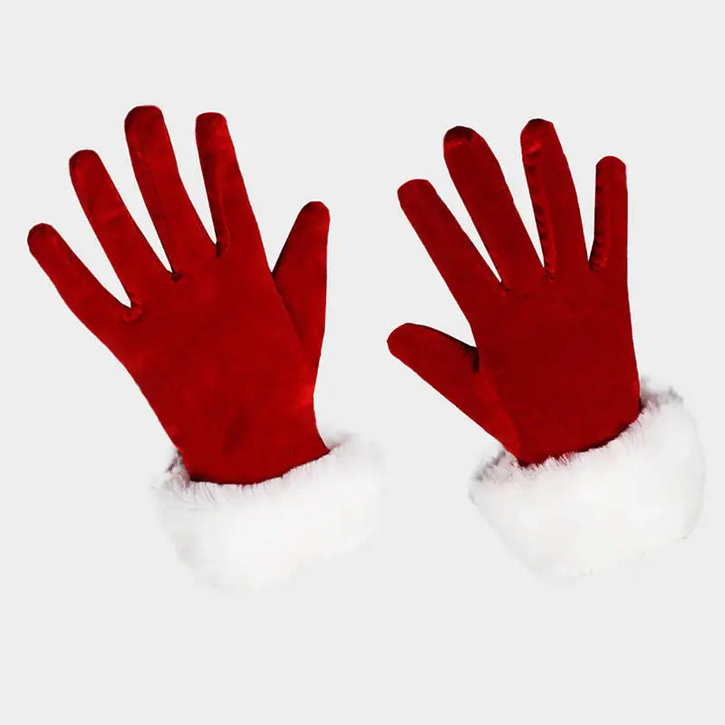 Santa Claus Gloves White Fur Fancy Dress Party Short Red Santa Full Finger Gloves Christmas Festive Costume Accessories Mittens