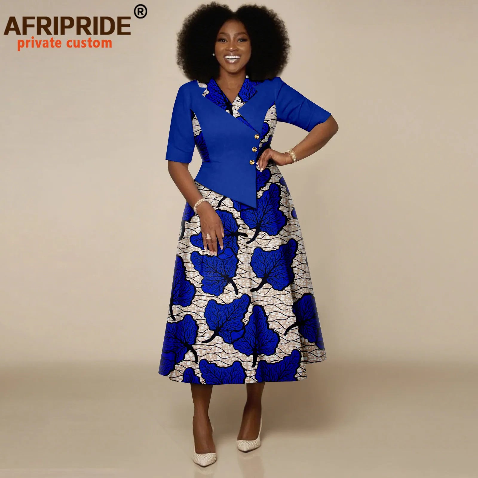 African Dresses for Women Half Sleeve High Waist Single Breasted Midi Dress Ankara Attire Print Party Outfits for Lady 2525132