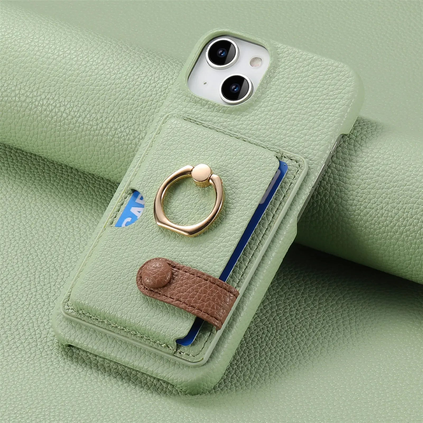 Leather Ring Support Phone Case for IPhone 13 12 Mini 16 15 Plus 14 11 Pro Max X XS Wallet with Card Holder Shockproof Cover