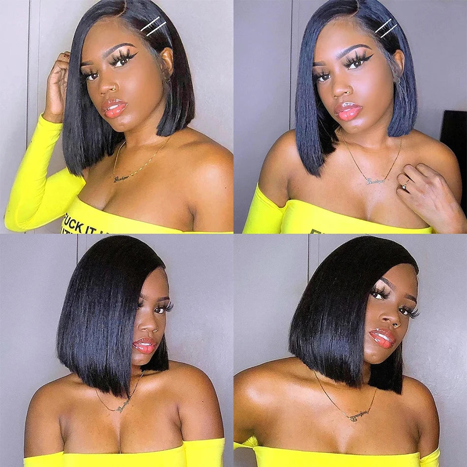 Bone Straight Wear And Go Glueless Bob Wigs For Women Ready To Go Human Hair Wigs 13x4 Lace Frontal Wigs Human Hair Natural 180%