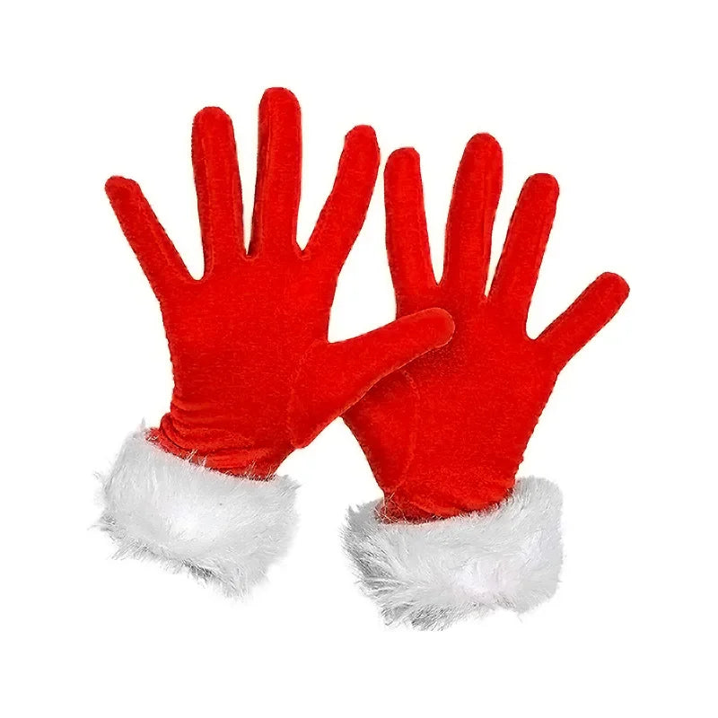 Santa Claus Gloves White Fur Fancy Dress Party Short Red Santa Full Finger Gloves Christmas Festive Costume Accessories Mittens