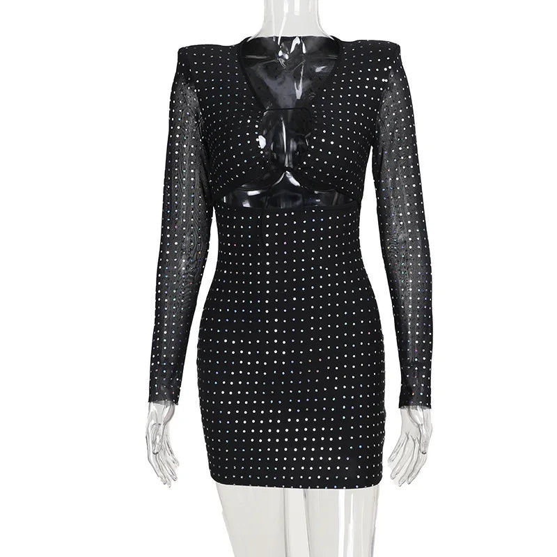 2024 Club Bodycon Clothes Hollow Out Sexy Corset Mini Dress Sexy Dresses For Women Sequined Bodycon Slim Streetwear Party Dress