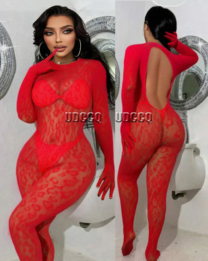 Sexy lingerie sexy bodycon dress fishnet Leopard print clubwear christmas perspective valentines day female lingerie gloves