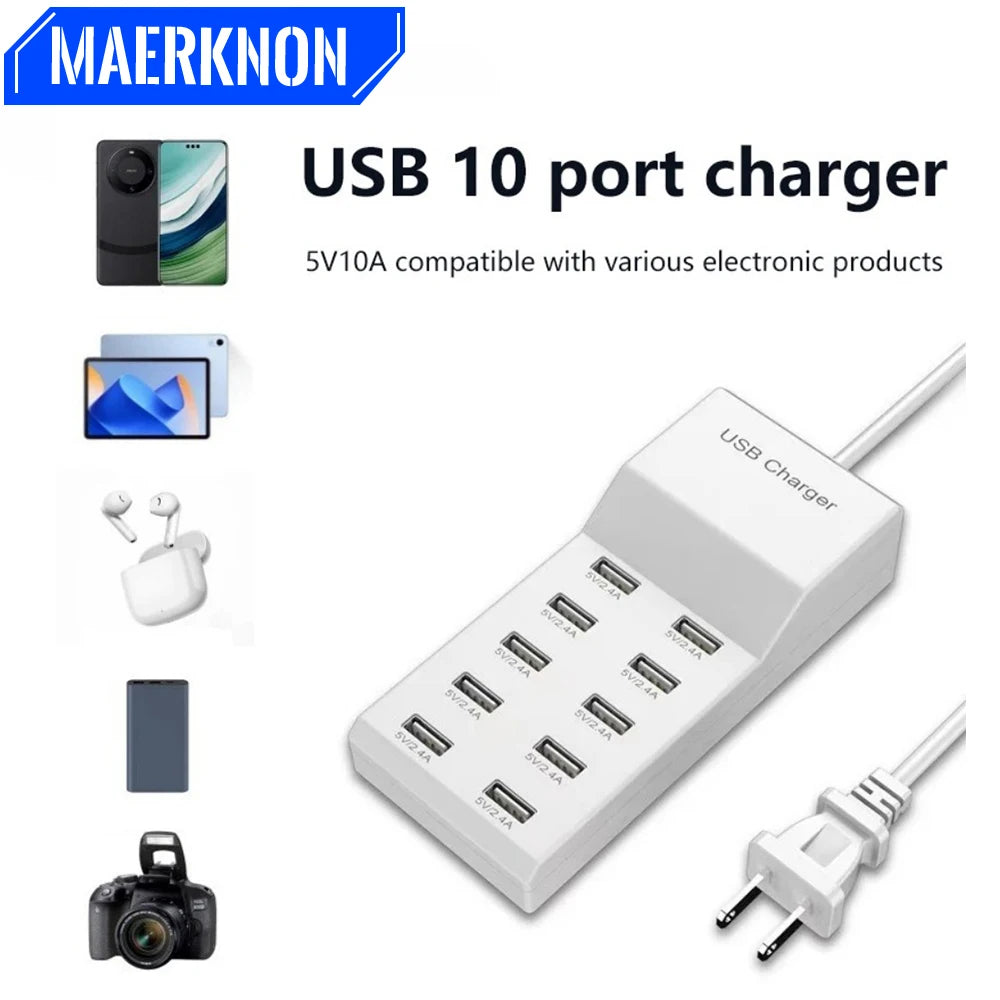 USB 10-in-1 Port Multi-function Hub Fast Charger for Cellphone Tablet Multiple Devices Extension Socket For US EU UK plug