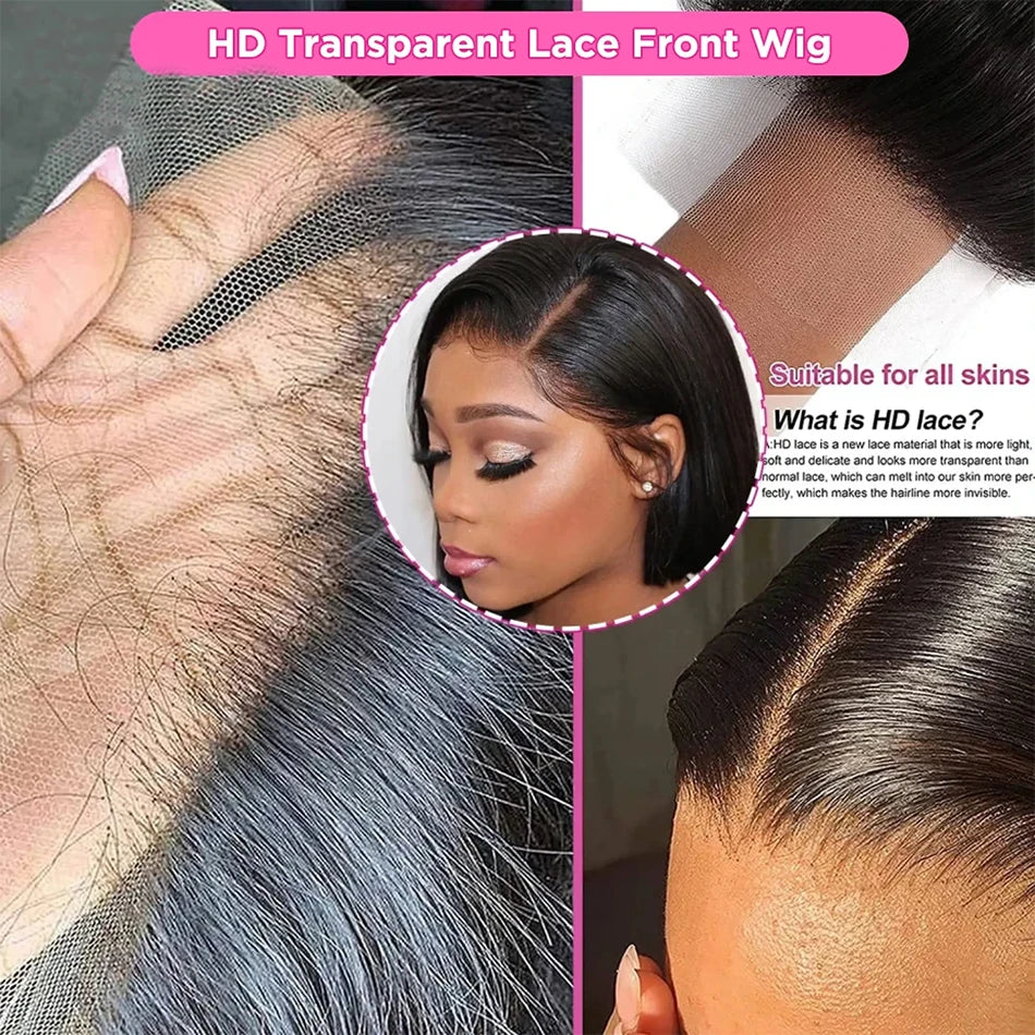 Bone Straight Bob Wig Lace Front Human Hair Wigs Pre Plucked HD Transparent Lace Frontal Wig 13x4 Frontal Wigs Isee Hair 180%