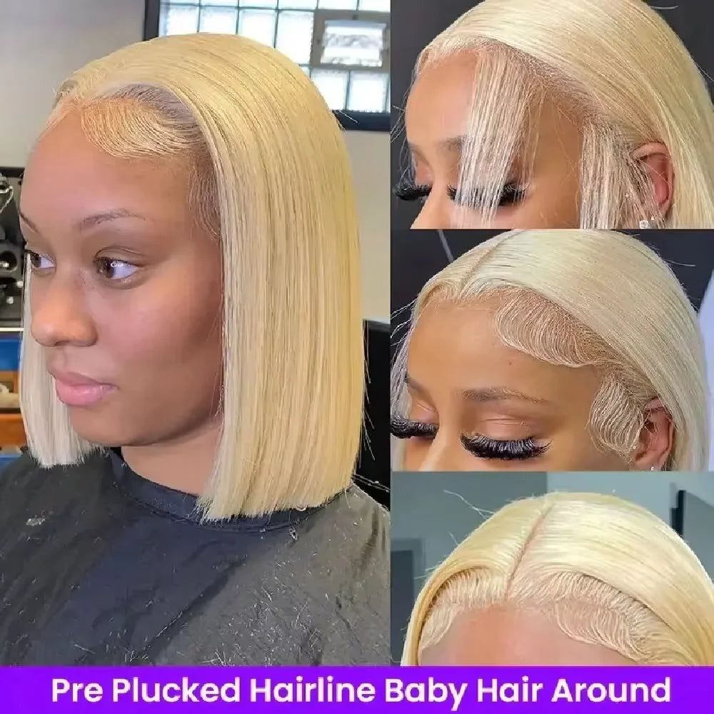 13x4 Blonde Bob Wig Lace Front Human Hair Wigs 613 Bone Straight HD Lace Frontal Wig 200% Honey Blonde Human Hair Short Bob Wigs