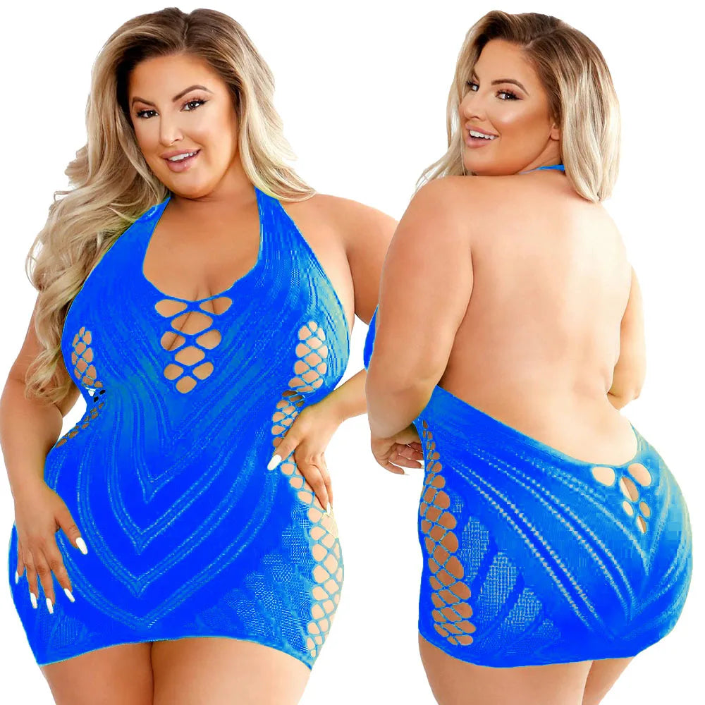 Pornographic Plus Size Sexy Clubwear Dresses Fishnet Bodycon Night Hot Dress Women Underwear Transparent Dress Erotic