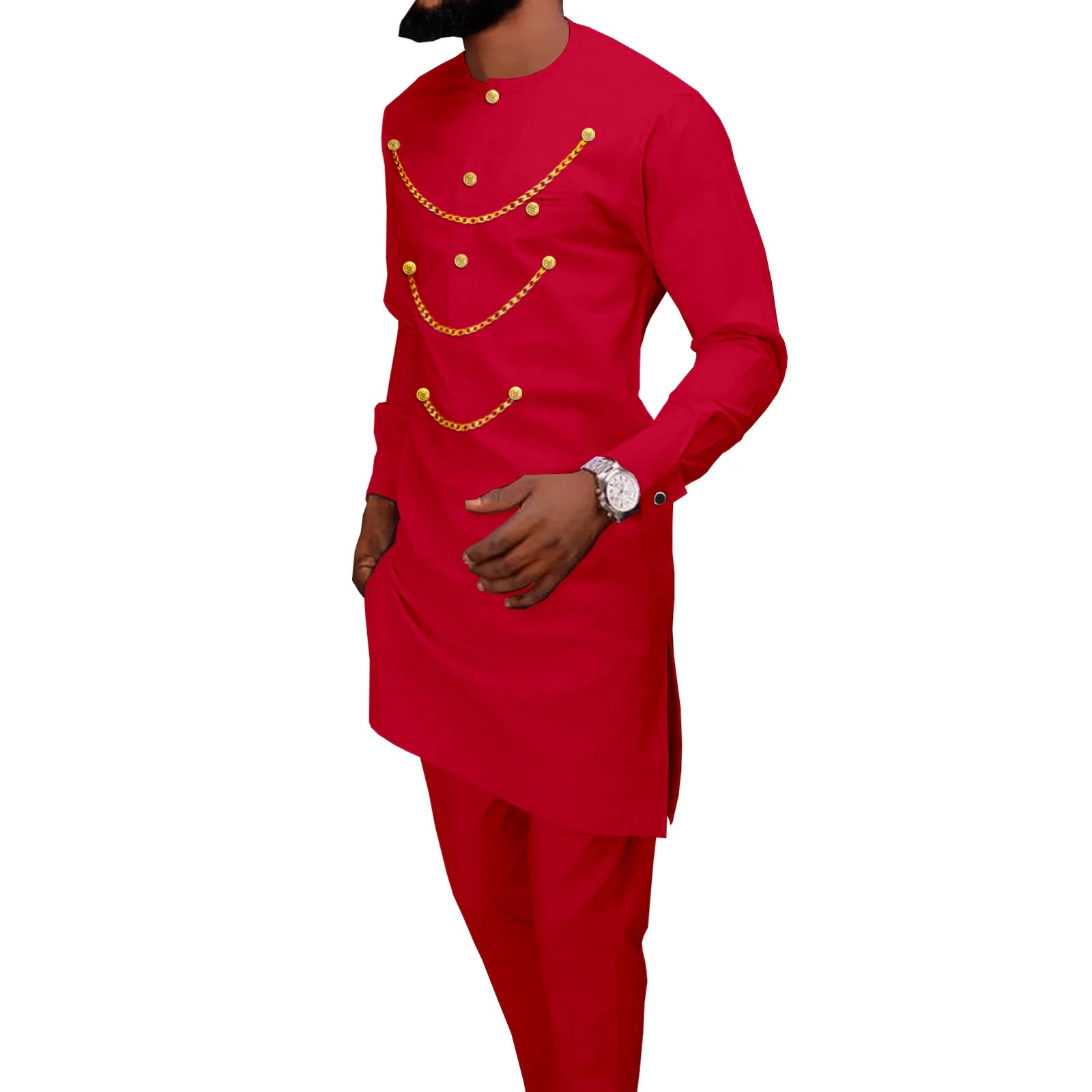 Dashiki African Slim Dresses for Women Matching Couple Outfits Men Chain Shirts and Pants Sets Wedding Party Clothes Y23C039