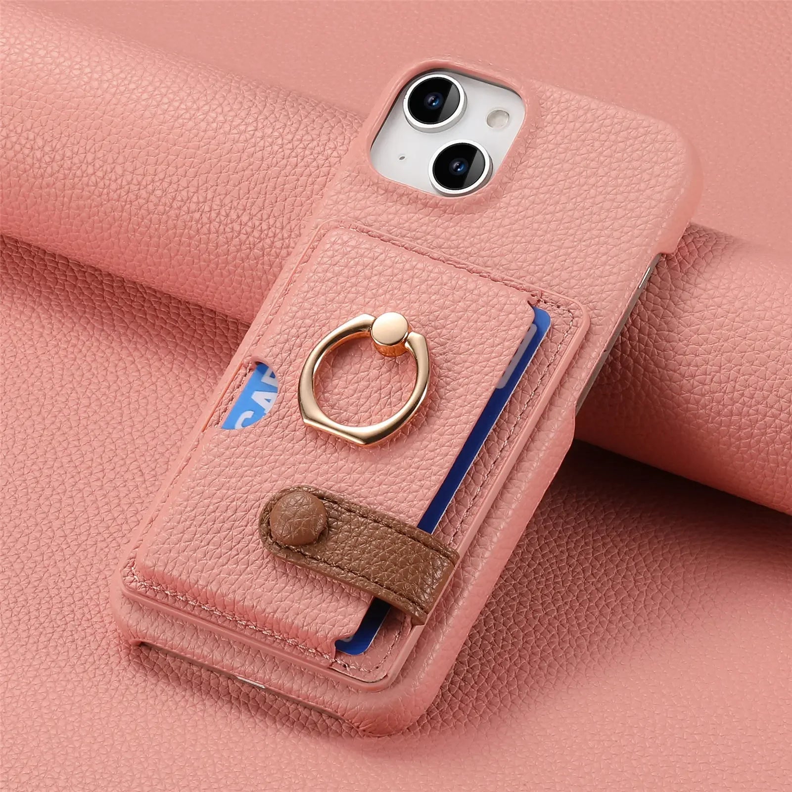 Leather Ring Support Phone Case for IPhone 13 12 Mini 16 15 Plus 14 11 Pro Max X XS Wallet with Card Holder Shockproof Cover