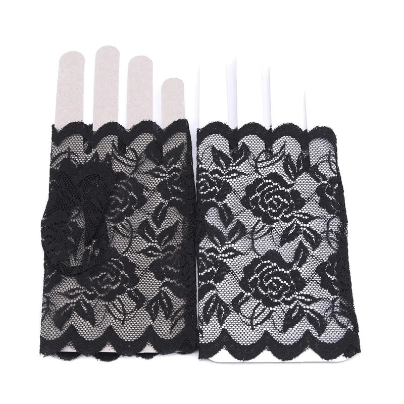 Sexy Bridal Lace Fingerless Gloves For Women Party Dressy Gloves Sunscreen Gloves Girls Mittens Black White Pink Gloves