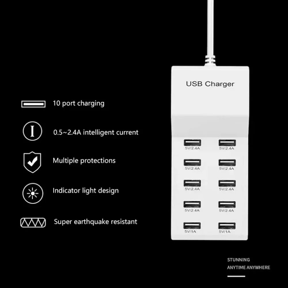 USB 10-in-1 Port Multi-function Hub Fast Charger for Cellphone Tablet Multiple Devices Extension Socket For US EU UK plug