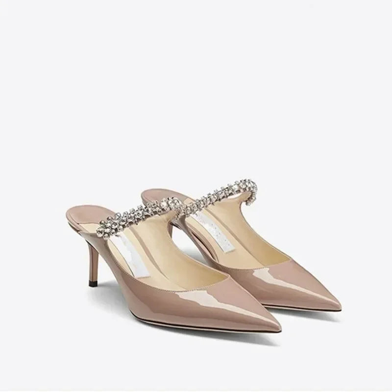 2025 new high heels patent leather pointed rhinestone fashion shoes