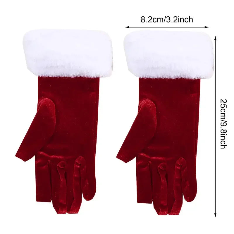 Santa Claus Gloves White Fur Fancy Dress Party Short Red Santa Full Finger Gloves Christmas Festive Costume Accessories Mittens