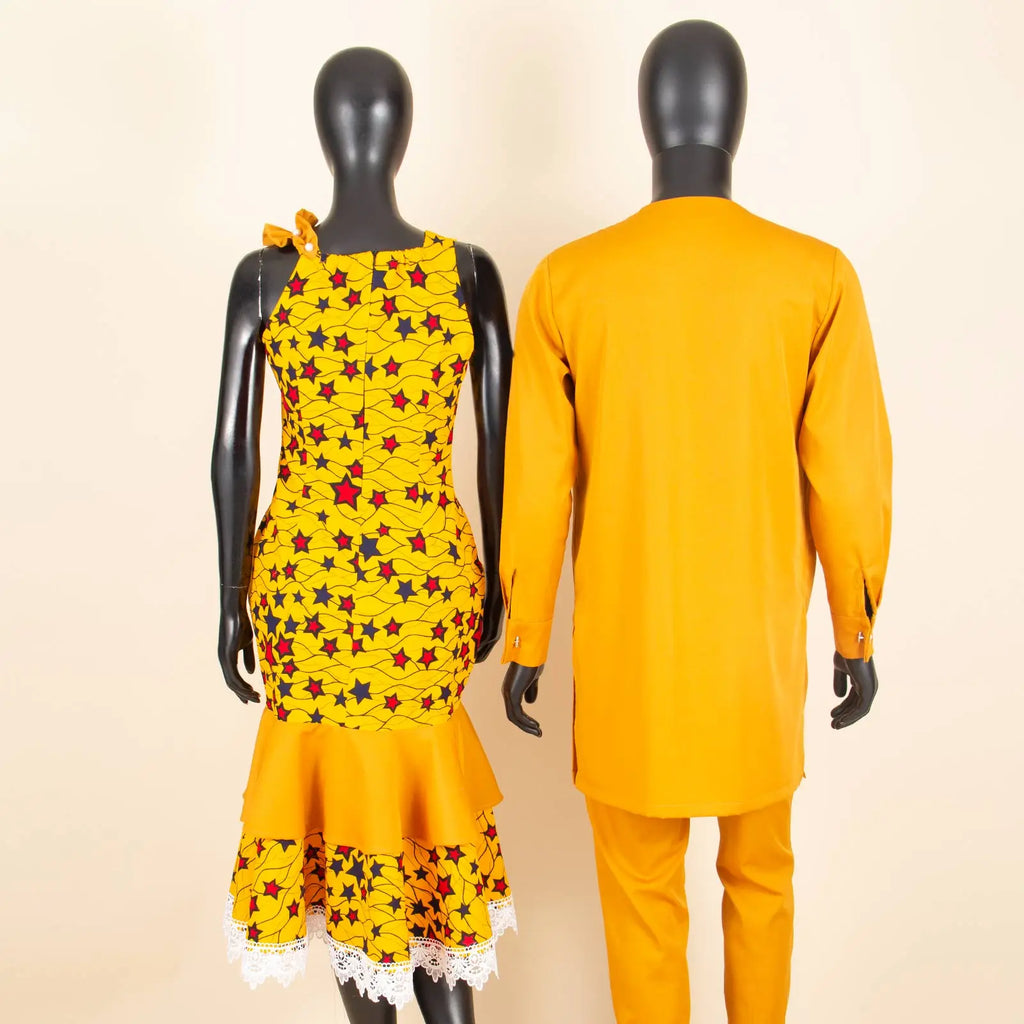 Dashiki African Slim Dresses for Women Matching Couple Outfits Men Chain Shirts and Pants Sets Wedding Party Clothes Y23C039