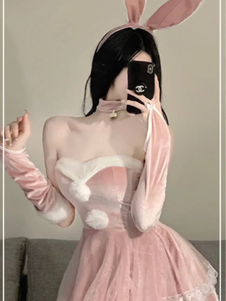 Sexy Red Santa Costume Christmas Lingerie Cute Hollow Out Bikini Bowknot Underwear Pajamas Christmas Lingerie Cosplay Bra Set