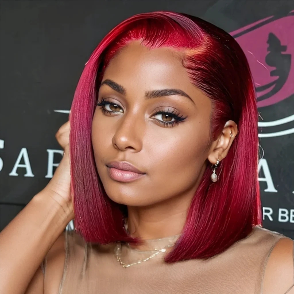 Bob Wig Human Hair 13X4 HD Lace Frontal Short Straight Lace Front Bob Wigs for Black Women Human Hair Wine Red 99J Burgundy