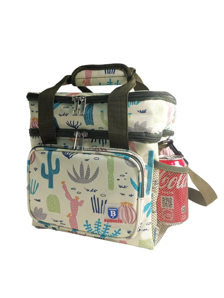 Camping Thermal Lunch Bags Double Layer Insulated Picnic Food Drink Beverage Ice Cooler Bag School Outdoor Travel Storage Bags