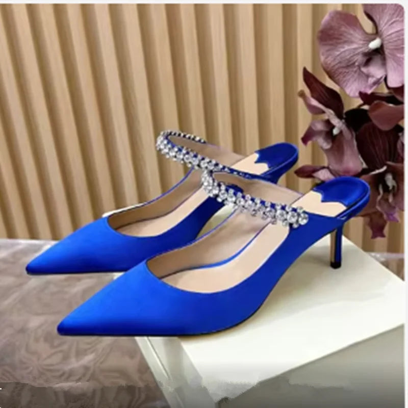 2025 new high heels patent leather pointed rhinestone fashion shoes