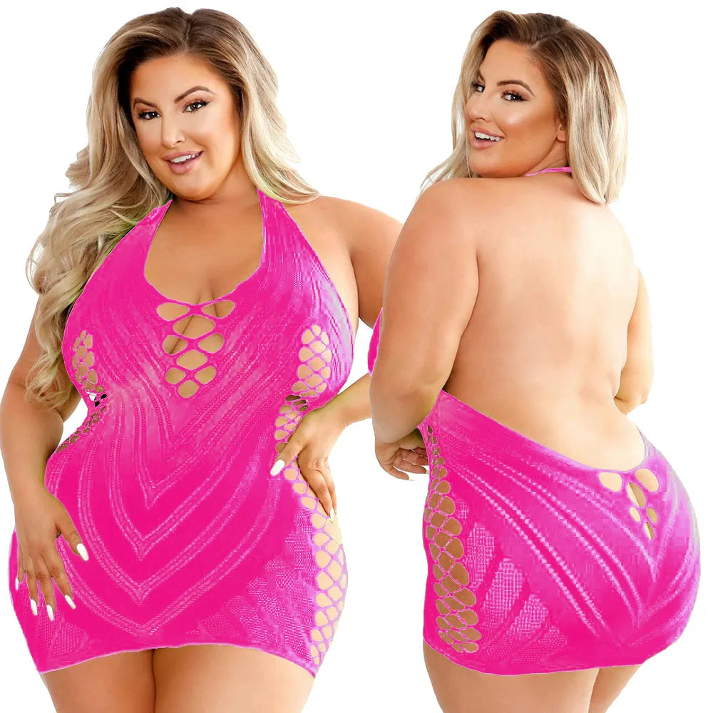 Pornographic Plus Size Sexy Clubwear Dresses Fishnet Bodycon Night Hot Dress Women Underwear Transparent Dress Erotic