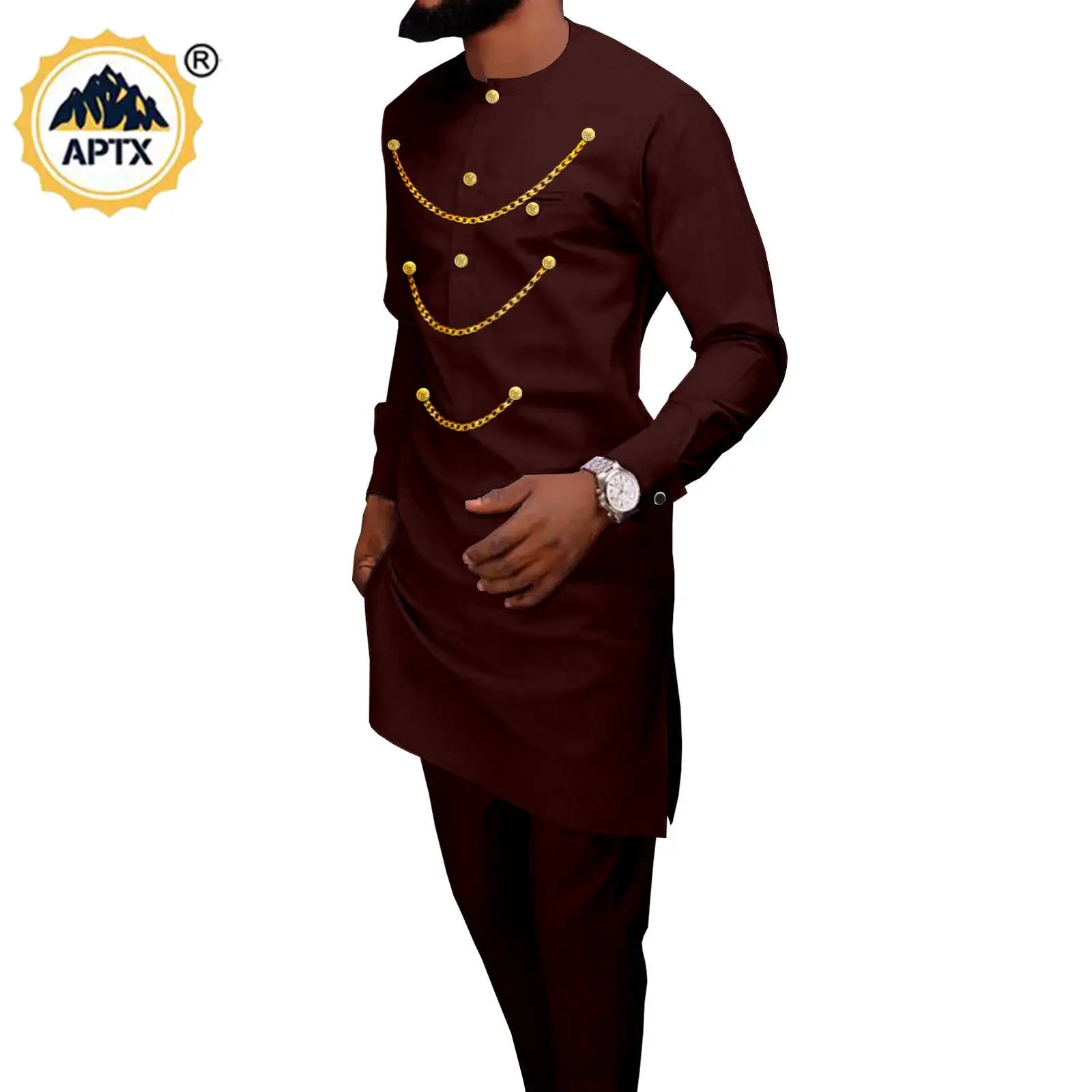 Dashiki African Slim Dresses for Women Matching Couple Outfits Men Chain Shirts and Pants Sets Wedding Party Clothes Y23C039